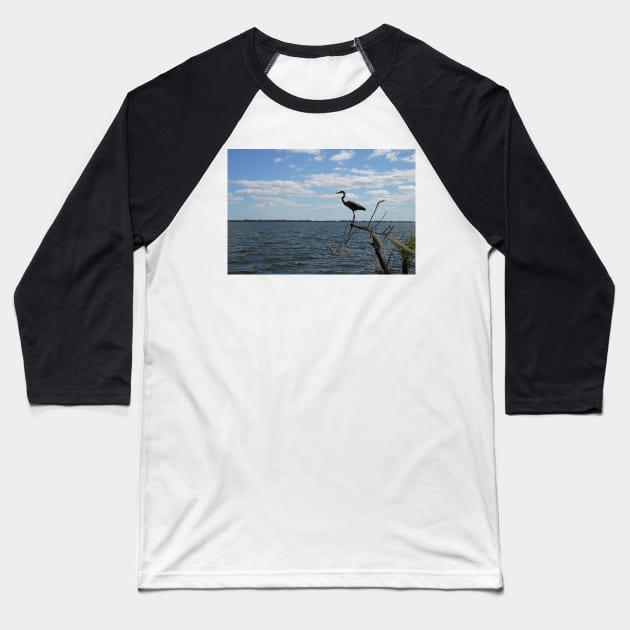 Great Blue Heron on Lake Baseball T-Shirt by Sparkleweather
